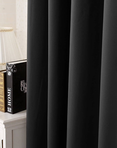 Rootz Black Eyelet Curtain - Darkening Curtains - Energy-Saving Drapes - 90-95% Light Block - 135x245cm