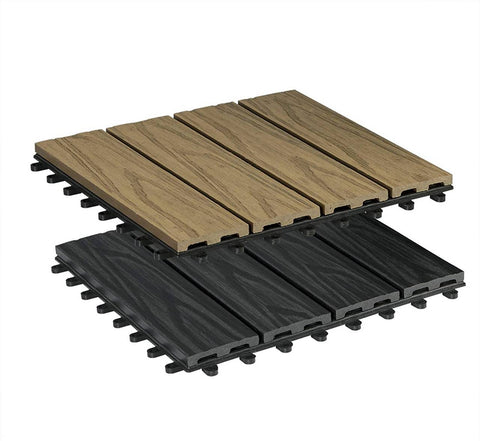 Rootz WPC balkontegels - terrastegels met houtlook - composiet terrasplanken - duurzaam en duurzaam, antislip, eenvoudige installatie - 30 cm x 30 cm per tegel