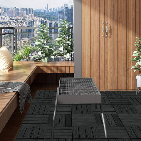 Rootz WPC Balcony Tiles - Wood Look Deck Tiles - Composite Decking - Durable & Long-Lasting, Anti-Slip, Easy Installation - 30cm x 30cm per Tile