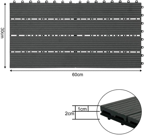 Rootz Premium WPC Terrastegels - Terrasplanken - Terrastegels - Duurzaam en UV-bestendig - Eenvoudige klikinstallatie - Veelzijdig ontwerp - 30 cm x 60 cm per tegel