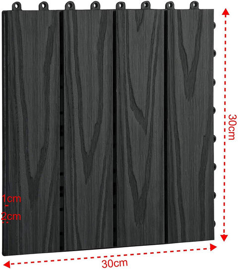 Rootz WPC Balcony Tiles - Wood Look Deck Tiles - Composite Decking - Durable & Long-Lasting, Anti-Slip, Easy Installation - 30cm x 30cm per Tile