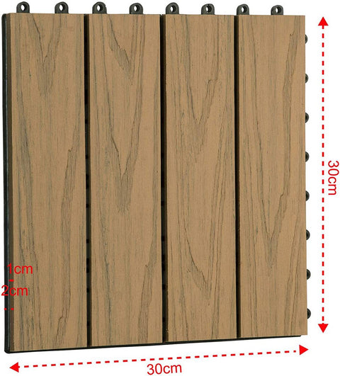 Rootz WPC Balcony Tiles - Wood Look Decking - Terrace Tiles - Durable, Slip-Resistant, Easy to Install - 30cm x 30cm per Tile
