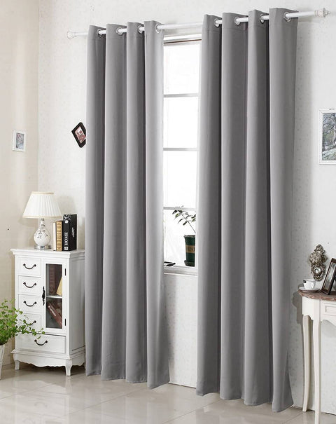 Rootz Grey Eyelet Curtain - Blackout Drapes - Thermal Window Covering - Energy-Saving - 135x245 cm - Easy Care Polyester Fabric