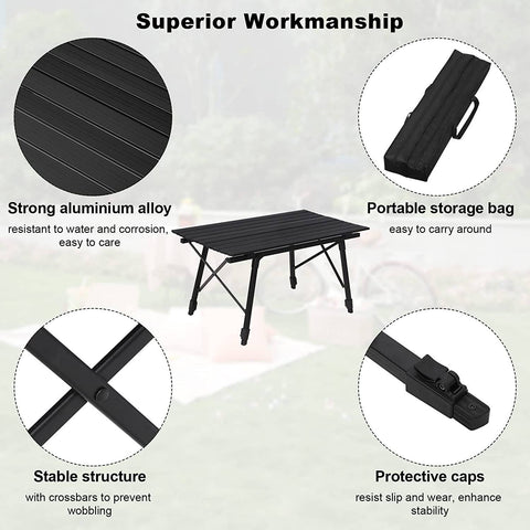 Rootz Ultimate Camping Table - Outdoor Table - Portable Desk - Weatherproof, Adjustable Height, Lightweight - 52.2cm x (45cm - 72cm) x 90cm