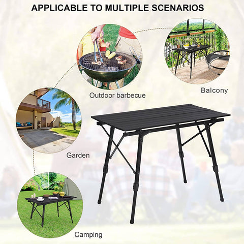 Rootz Ultimate Camping Table - Outdoor Table - Portable Desk - Weatherproof, Adjustable Height, Lightweight - 52.2cm x (45cm - 72cm) x 90cm
