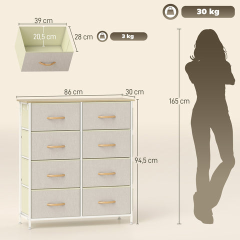 Rootz Chest of Drawers - Dresser - Storage Organizer - 8 Fabric Drawers - Steel Frame - 86cm x 30cm x 94.5cm - Brown