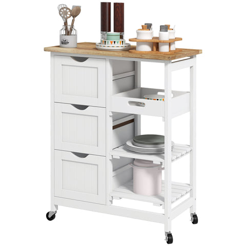 Rootz Kitchen Island Trolley - Rollable Cart - Mobile Kitchen Storage - Wooden Worktop - 67 x 37 x 85.5 cm - Durable Rubberwood
