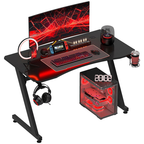 Rootz Gaming Desk - Computer Table - Workstation - Cable Management - Headphone Holder - Adjustable Height - 120cm x 65cm x 74.5cm