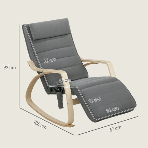 Rootz Rocking Chair - Recliner - Massage Chair - Lumbar Heating - 67cm x 106cm x 92cm - Grey