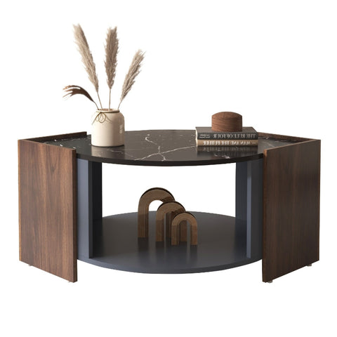 Rootz Black Marble Coffee Table - Elegant Coffee Table - Walnut Coffee Table - Durable & Stable - 96.5L x 63W x 40H cm