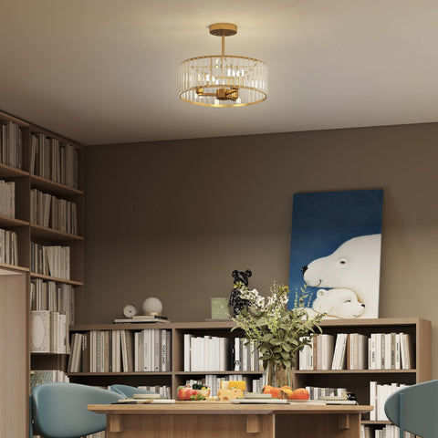 Rootz Ceiling Lamp - Chandelier Style - Crystal Pendant Light - 3 Bulbs - Metal Goldtone Finish - Ø39 x 32cm - Adds Glamour and Elegance