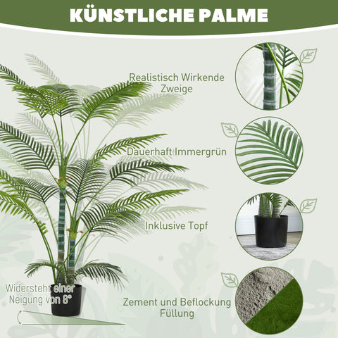 Rootz Artificial Palm with 16 Leaves - Faux Plant - UV-Resistant Greenery - Perfect Indoor/Outdoor - 175cm with Pot Ø20 x 17cm