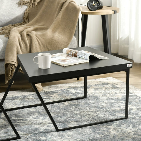 Rootz Industrial Coffee Table Set - Side Table - Living Room Table - Rustic Brown+Black - Chipboard and Steel - 80cm x 60cm x 42cm, 60cm x 60cm x 46cm