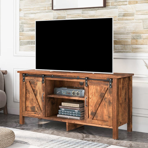 Rootz Industrial-Design TV Stand - Rustic Barn Door - Durable Media Console - Cable Management - 120L x 40W x 60.5H cm