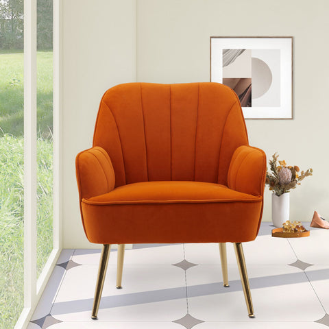 Rootz Cutty Velvet Chair - Leisure Seat - Ergonomic Chair - Ultimate Comfort & Style - 64cm x 72.8cm x 77.9cm Orange