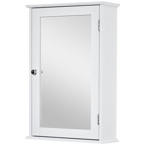 Rootz Wall Mirror Cabinet - Bathroom Storage - Toilet Cabinet - 1 Door, 2 Shelves - Space-Saving White MDF Glass - 41cm x 14cm x 60cm