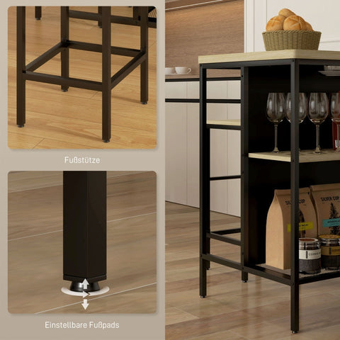 Rootz 3-Piece Bar Table Set - Bar Chairs - Pub Table - Stain Resistant - Space-Saving - Steel Frame - 100W x 60D x 95H cm (Table), 32W x 32D x 68H cm (Stool) - Black/Oak