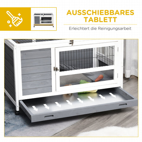 Rootz 2 Level Small Animal Hutch - Pet Cage - Mobile Hutch - Weatherproof Fir Wood - 102cm x 60cm x 63.5cm