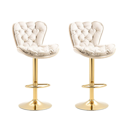 Rootz Swivel Bar Stools - Adjustable Bar Chairs - Velvet Counter Stools - Ergonomic Comfort - 55cm x 46cm x 92-112cm