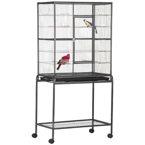 Rootz Bird Cage Portable Aviary - Mobile Bird Enclosure - Rolling Stand - Spacious Design - 77 x 47 x 163 cm Black and Grey