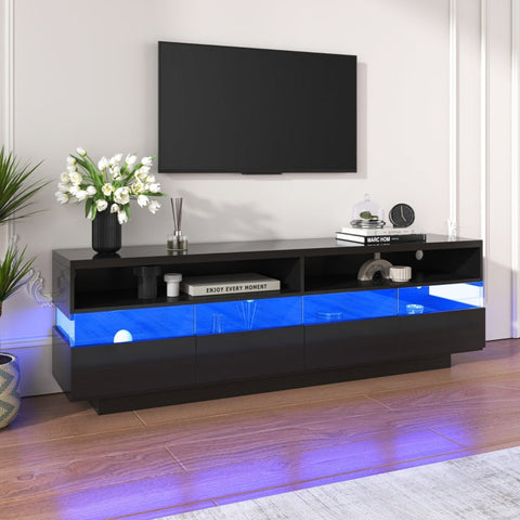 Rootz High Gloss TV Cabinet - Media Stand - Entertainment Unit - LED Lighting - 173.5L x 55W x 38H cm