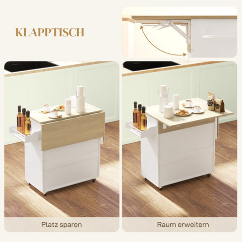Rootz Kitchen Cart with Drawer - Kitchen Island - Serving Cart - Versatile Storage - 106cm x 42cm x 87cm