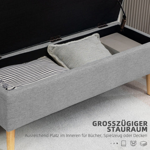 Rootz Upholstered Storage Bench - Bed Bench - Ottoman Bench - Linen-Look Fabric - 110cm x 39cm x 45cm