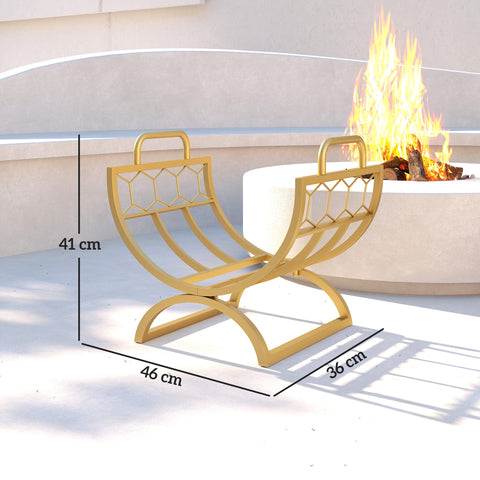 Rootz Firewood Rack Indoor - Log Holder - Wood Storage Stand - Stylish Gold Metal, Space-Saving, Durable - 46 x 36 x 41 cm