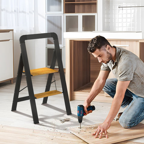 Rootz 2-Step Ladder - Step Stool - Folding Steps - Non-Slip Platform - Metal - 48L x 44.3H cm