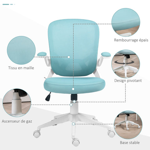 Rootz Office Chair - Ergonomic Desk Chair - Adjustable Swivel Chair - Fold-Up Armrests - 59cm x 58cm x 96-106cm - Blue Mesh
