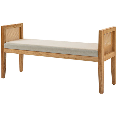 Rootz Bed End Bench - Linen-Covered Seating - Rattan Armrest Bench - Comfort Seating - 120cm x 38cm x 61.5cm
