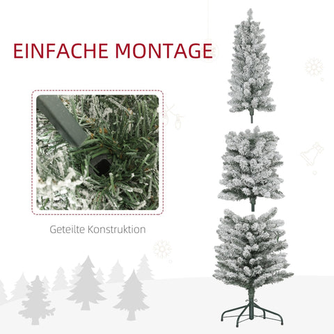 Rootz Snow-Covered Artificial Christmas Tree - Greenery Tree - LED Fairy Lights - Slim Shape - Lush Appearance - 52cm x 180cm