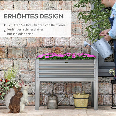 Rootz Raised Bed Plant Bed Planter Box - Garden Planter - Elevated Garden Bed - Weather Resistant - Ergonomic Design - Easy Assembly - 100cm x 45cm x 80cm - Galvanized Steel - Silver