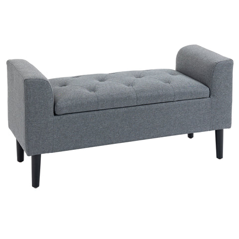 Rootz Bench with Storage - Upholstered Bench - Linen Look - Ample Storage Space - 116 x 44 x 58 cm -  Grey