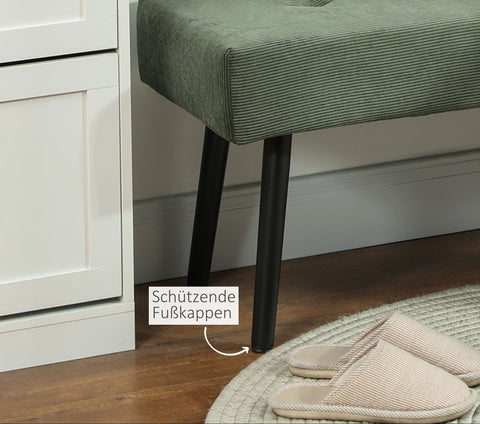 Rootz Upholstered Bench - Bed End Bench - Shoe Bench - 13cm Foam Cushion - 100 x 36 x 45 cm - Green