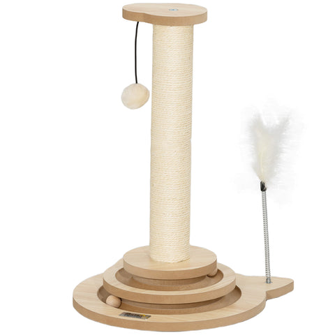 Rootz Cat Scratching Post - Sisal Scratch Tower - Play Ball Track - Entertaining 4-in-1 Design - 32cm x 32cm x 49cm