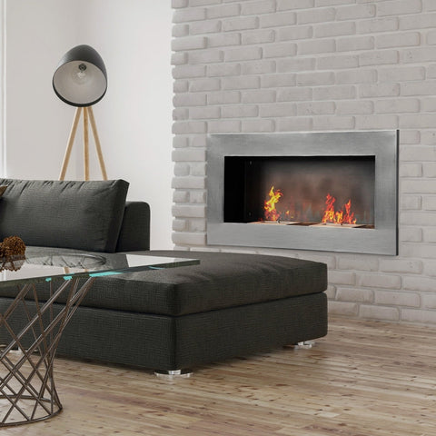 Rootz Stainless Steel Gel Fireplace - Bioethanol Wall Fireplace - Modern Home Fire Feature - Environmentally Friendly Fuel - Enhanced Safety Features - No Chimney Required - 110W x 54H x 14D cm