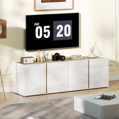 Rootz TV Chest of Drawers - Television Cabinet - Media Console - Soft-Close Doors - Customizable Shelves - High-Gloss White - 135cm x 38cm x 45cm