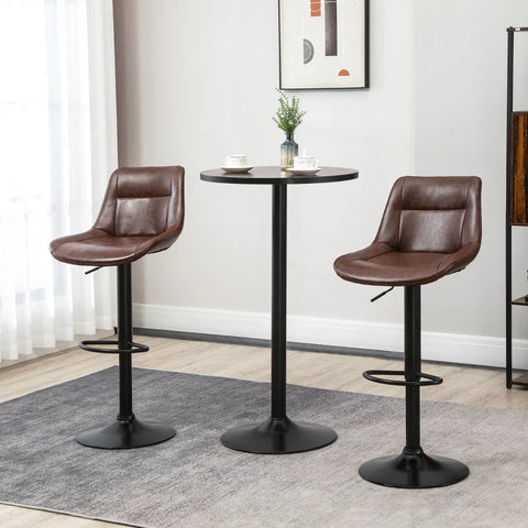Rootz Set Of 2 Bar Stools - Height-adjustable - Including Footrest - Modern Kitchen Stools - PU Leather - Black + Brown - 46.5cm x 50cm x 108cm