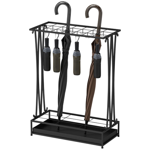 Rootz Umbrella Stand - Umbrella Holder - Rainwater Collector - 24 Hooks & 21 Openings - Durable Steel Design - 50x24x68 cm
