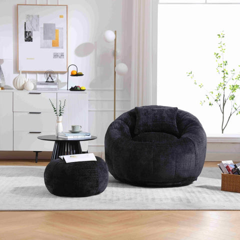 Rootz Round Bean Bag Chair - Rotating Seat - Pumpkin-Shaped Lounger - Maximum Comfort - 105x105x73cm - Chenille Upholstery