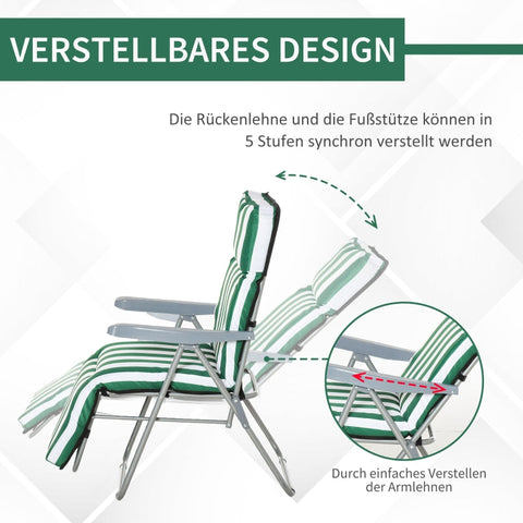Rootz tuinligstoelen set van 2 - opvouwbare stoelen - buitenfauteuils - op 5 niveaus verstelbare rugleuning - ruimtebesparend ontwerp - hoogwaardige materialen - 60 cm x 75 cm x 102 cm - stalen frame - groen + wit