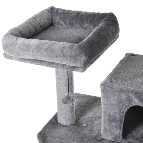 Rootz Cat Scratching Post - Cat Tree with Hammock - Climbing Tree for Cats - Cave Cat Furniture with Sisal Posts - Light Gray - L60 x W50 x H145 cm