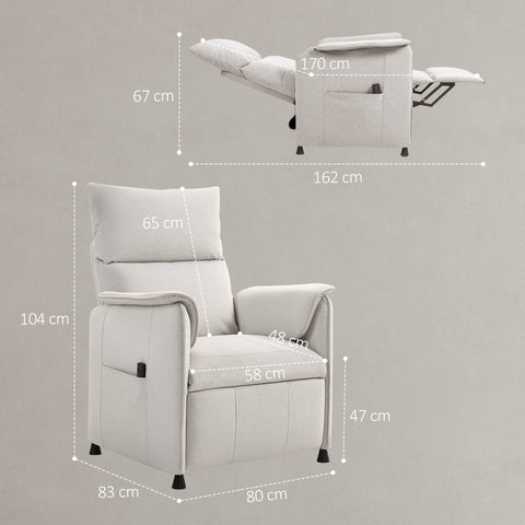 Rootz Relaxation Armchair - Recliner Chair - Upholstered Memory Chair - Quiet Engine - White - 80B x 83T x 104H cm