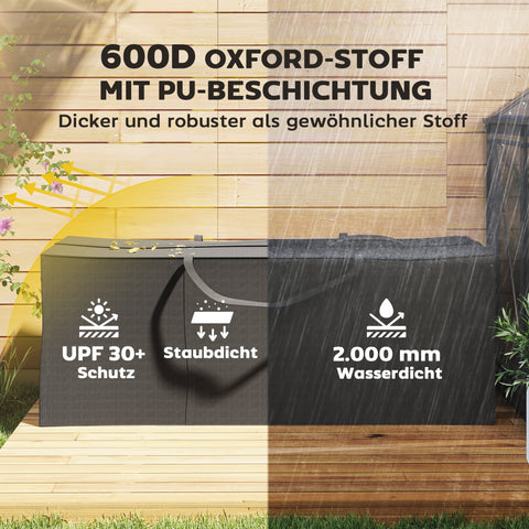 Rootz Garden Cushion Storage Bag - Protective Cover - Support Pocket - Waterproof & UV Protection - 200cm x 60cm x 75cm - Black