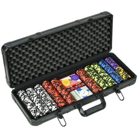 Rootz Poker Case Pokerset - Professional Set - Gambling Kit - 500 Chips - Aluminum Case - 57.5cm x 24cm x 10.5cm