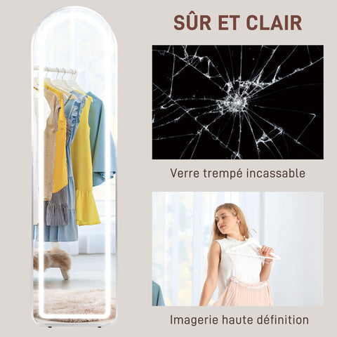 Rootz Full-Body Mirror with LED - Dressing Mirror - Standing Mirror - Adjustable Light & Memory Function - 150x40cm - Silver