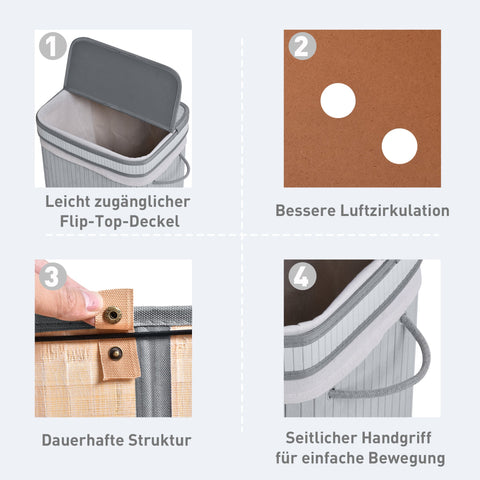 Rootz Laundry Basket - Washing Collector - Laundry Box - Water-Repellent - 70L, 40 x 30 x 60 cm, Grey