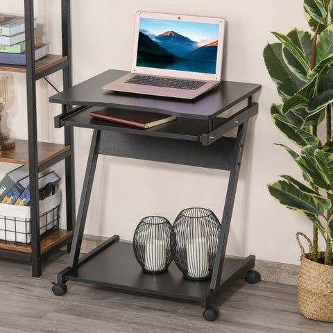 Rootz Compact Computerbureau - Gamingtafel - Werkstation - Uittrekbare toetsenbordlade - Stabiel metalen frame - 60 cm x 48 cm x 73 cm - Zwart