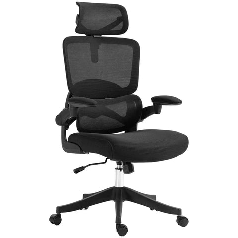 Rootz Office Chair - Computer Chair - Relaxation Chair - 1 Headrest - Folding Armrests - Black - 62cm x 58cm x 133cm